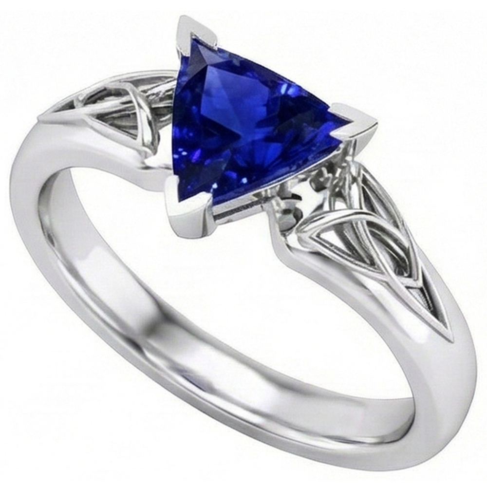 Solitaire Ring Trillion V Prong Blue Sapphire Antique Style 2 Carats