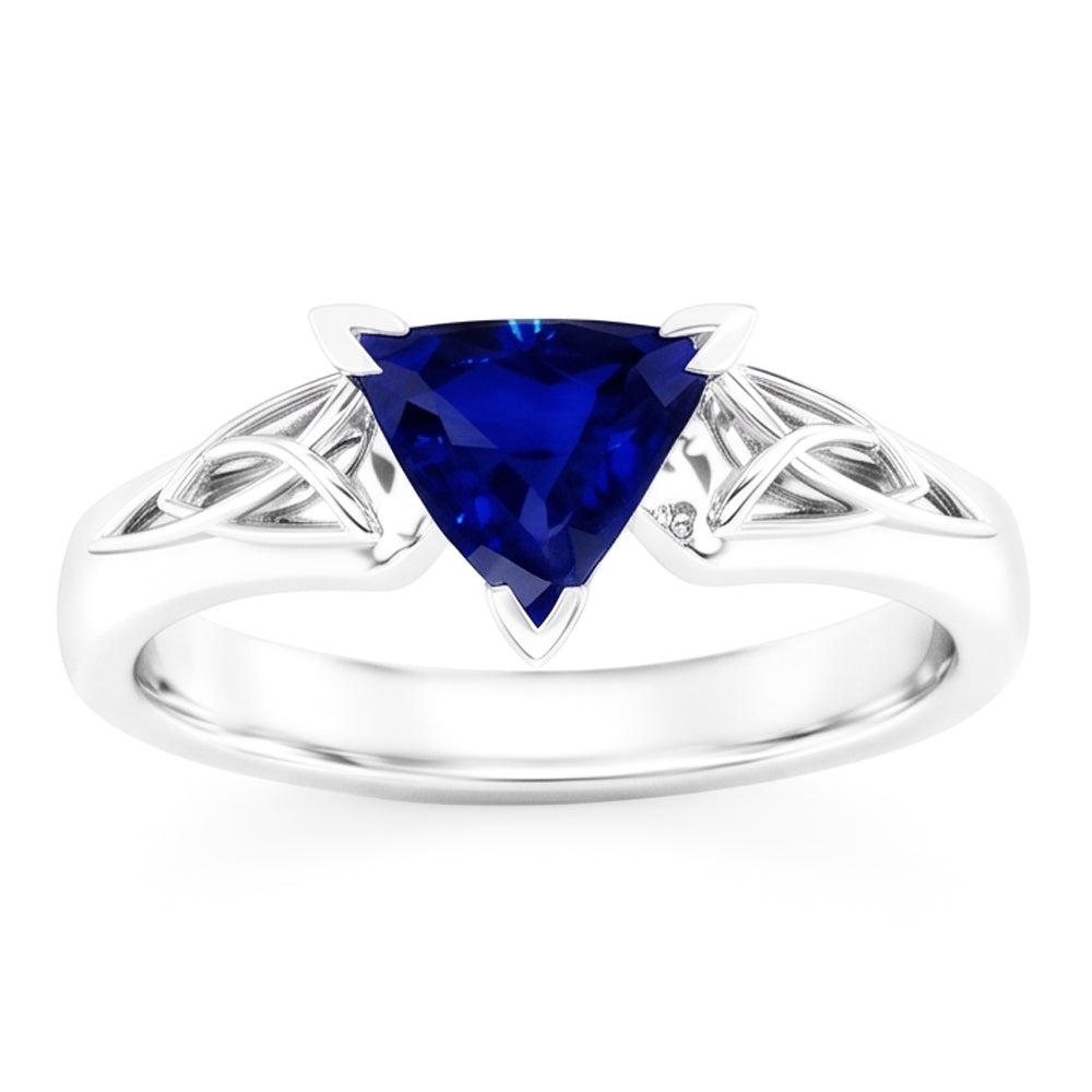 Solitaire Ring Trillion V Prong Blue Sapphire Antique Style 2 Carats