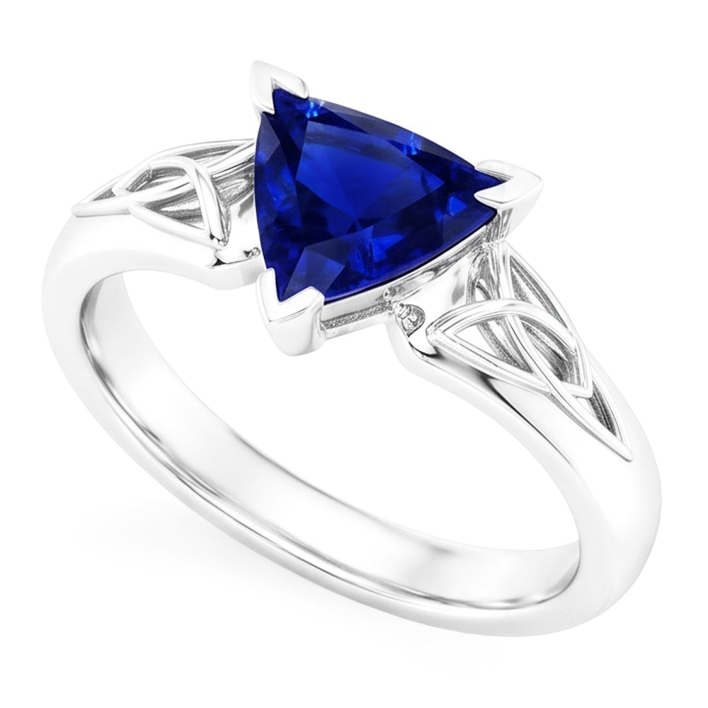 Solitaire Ring Trillion V Prong Blue Sapphire Antique Style 2 Carats
