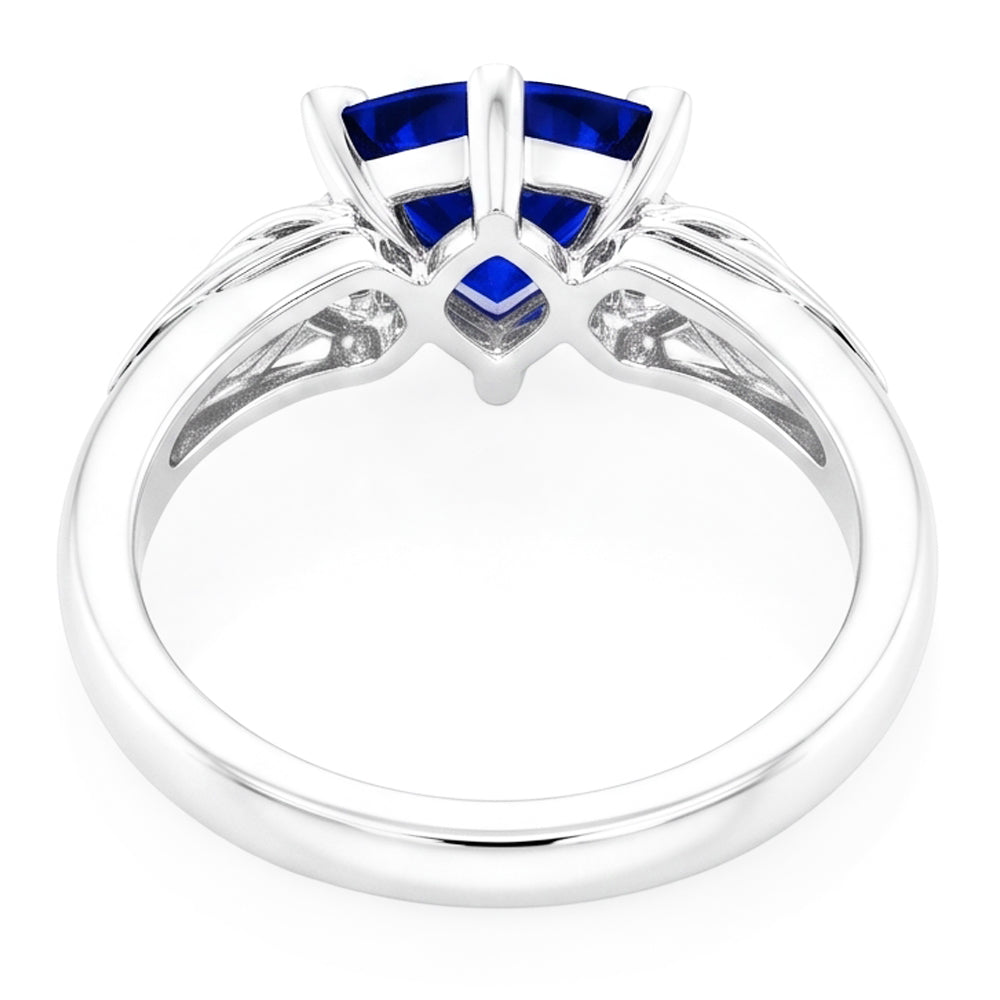 Solitaire Ring Trillion V Prong Blue Sapphire Antique Style 2 Carats