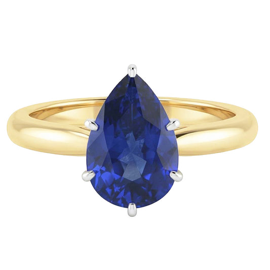 Solitaire Ring Two Tone Pear Ceylon Sapphire 3 Carats