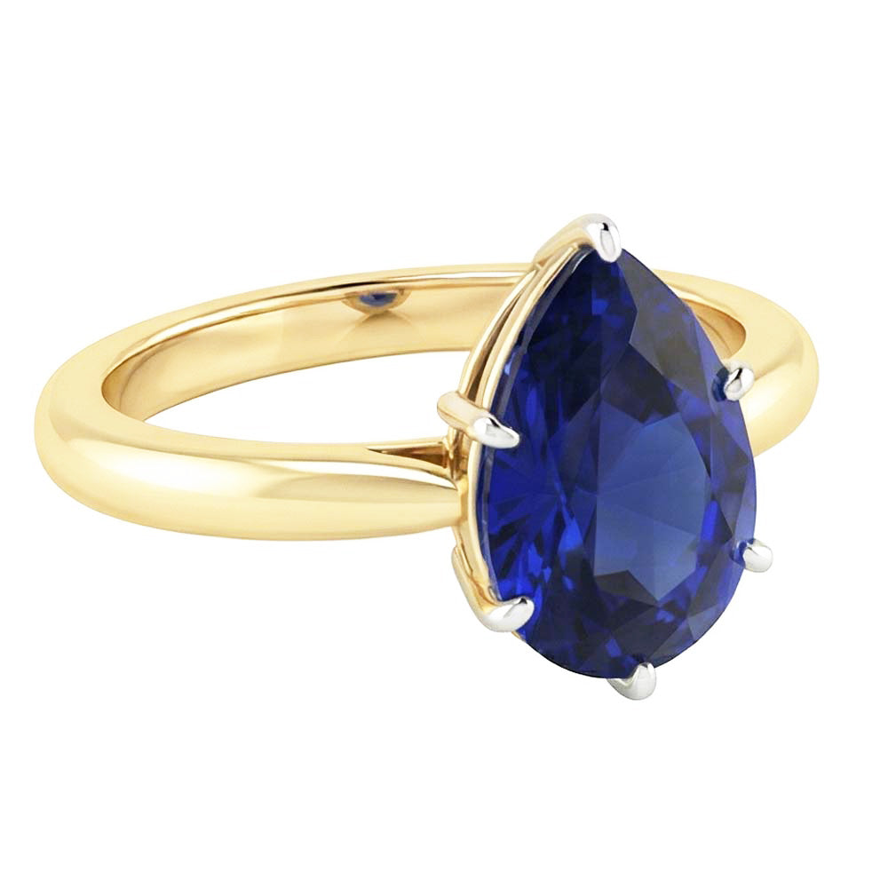 Solitaire Ring Two Tone Pear Ceylon Sapphire 3 Carats