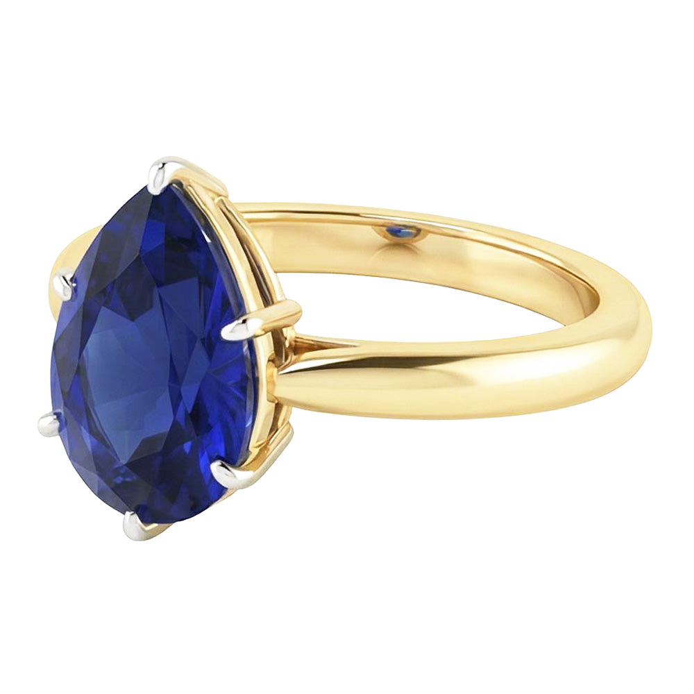 Solitaire Ring Two Tone Pear Ceylon Sapphire 3 Carats