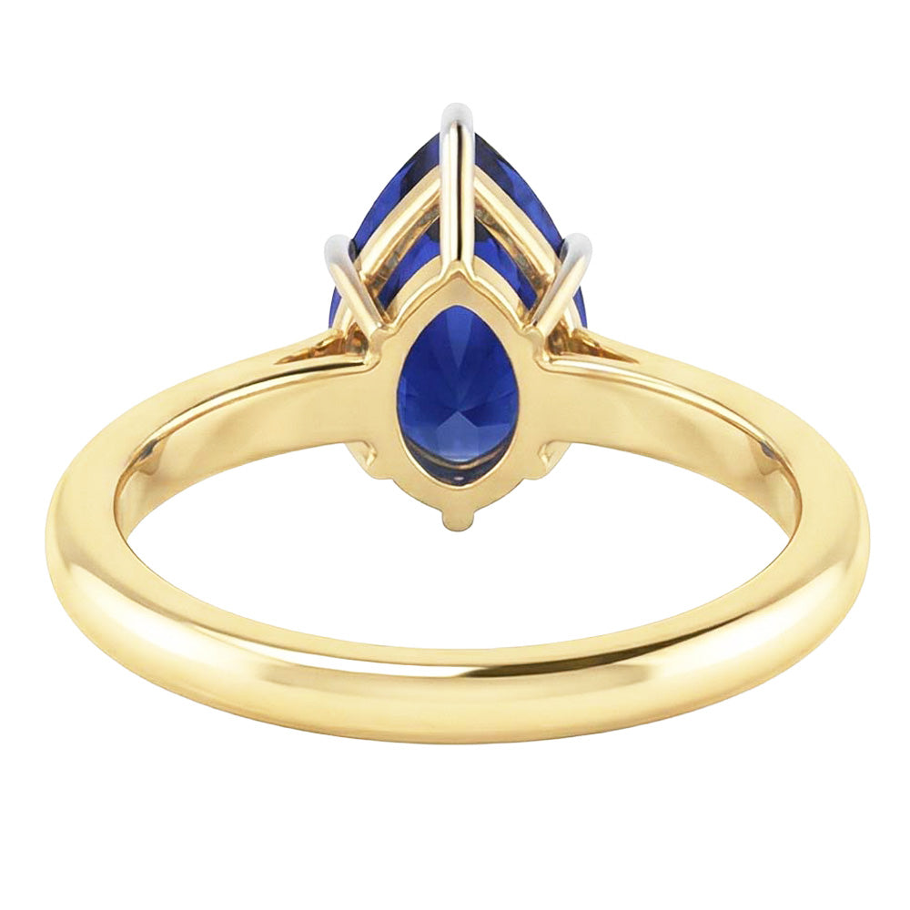 Solitaire Ring Two Tone Pear Ceylon Sapphire 3 Carats