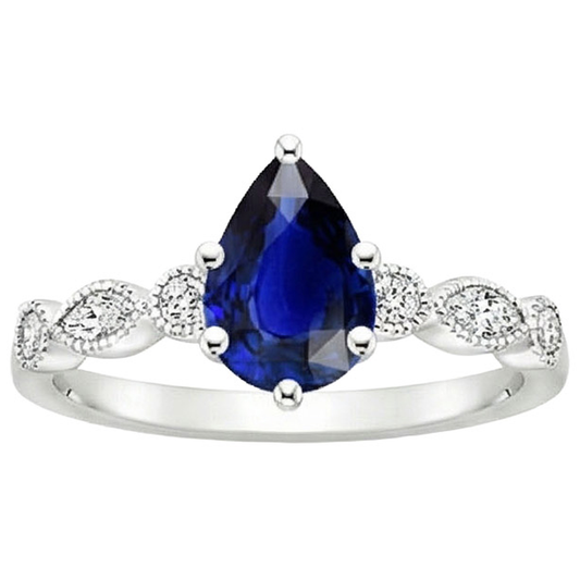 natural round sapphire 3ct ring on white background