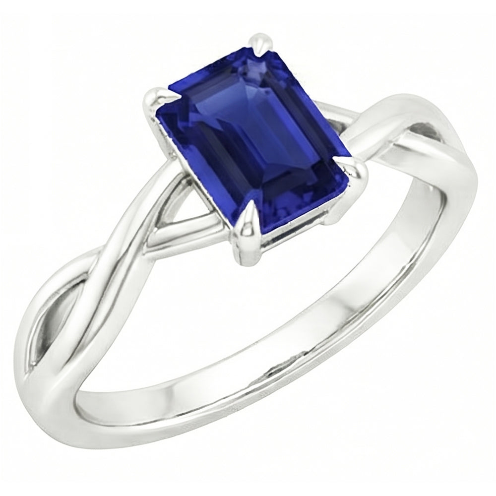 Solitaire Ring White Gold 14K Emerald Blue Sapphire 3 Carats