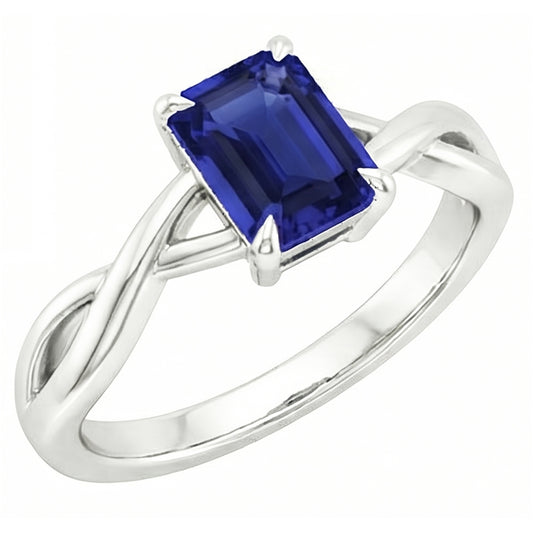 Solitaire Ring White Gold 14K Emerald Blue Sapphire 3 Carats
