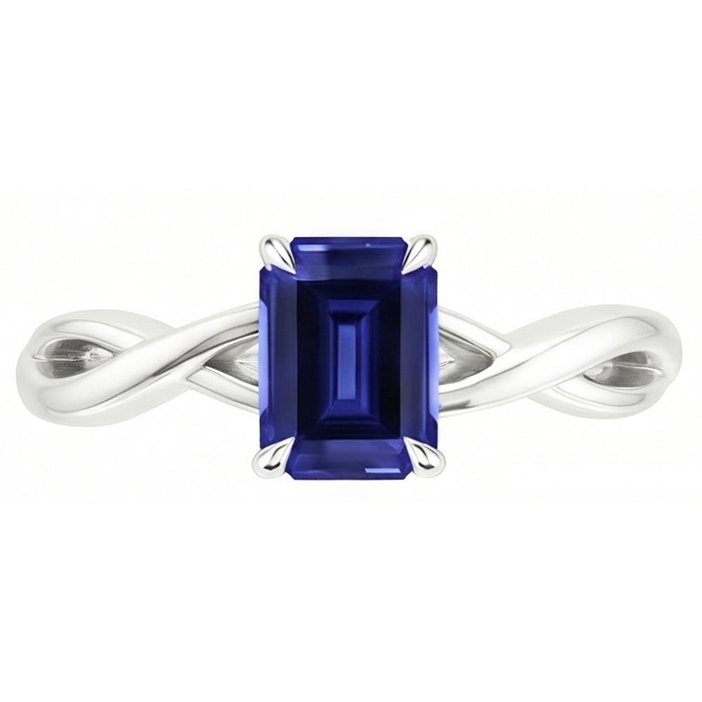 Solitaire Ring White Gold 14K Emerald Blue Sapphire 3 Carats