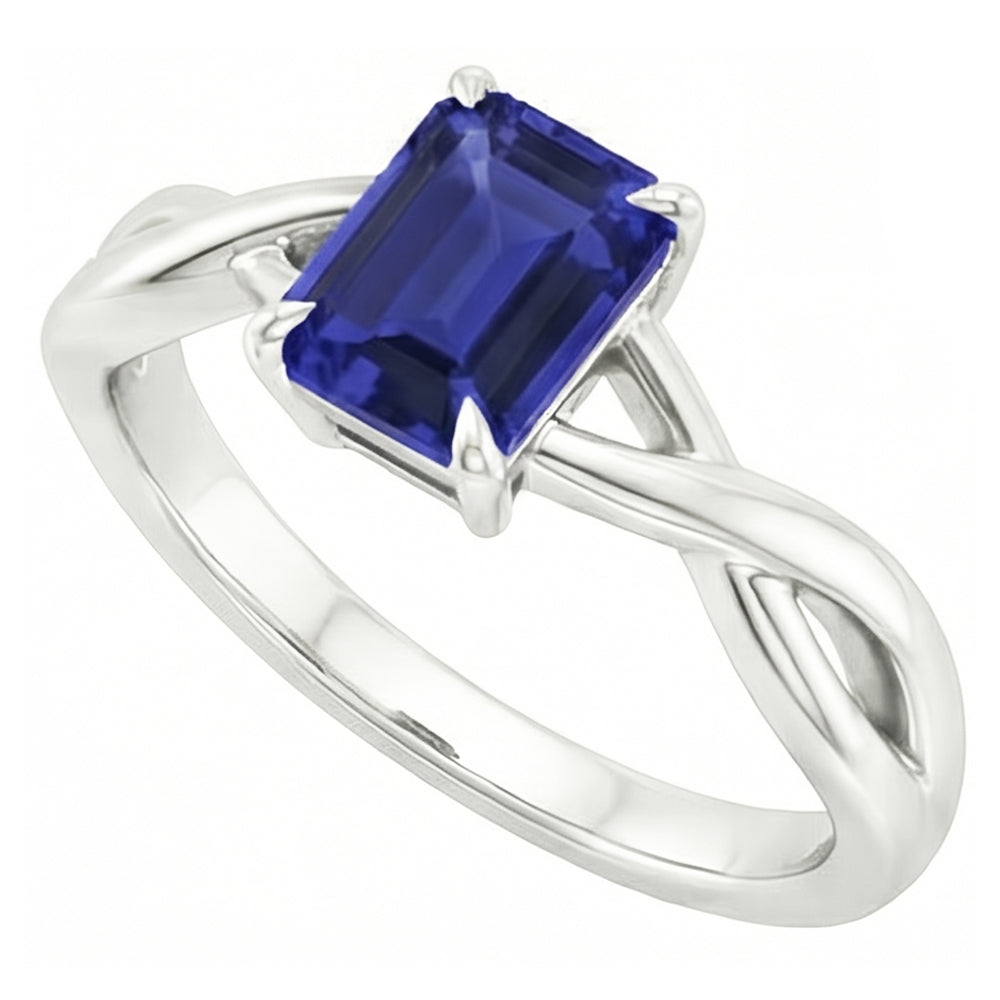 Solitaire Ring White Gold 14K Emerald Blue Sapphire 3 Carats