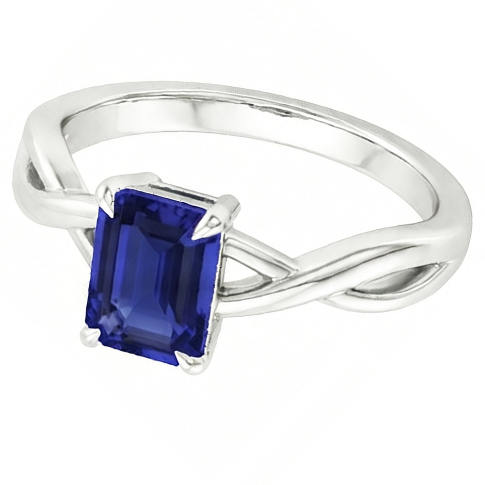 Solitaire Ring White Gold 14K Emerald Blue Sapphire 3 Carats