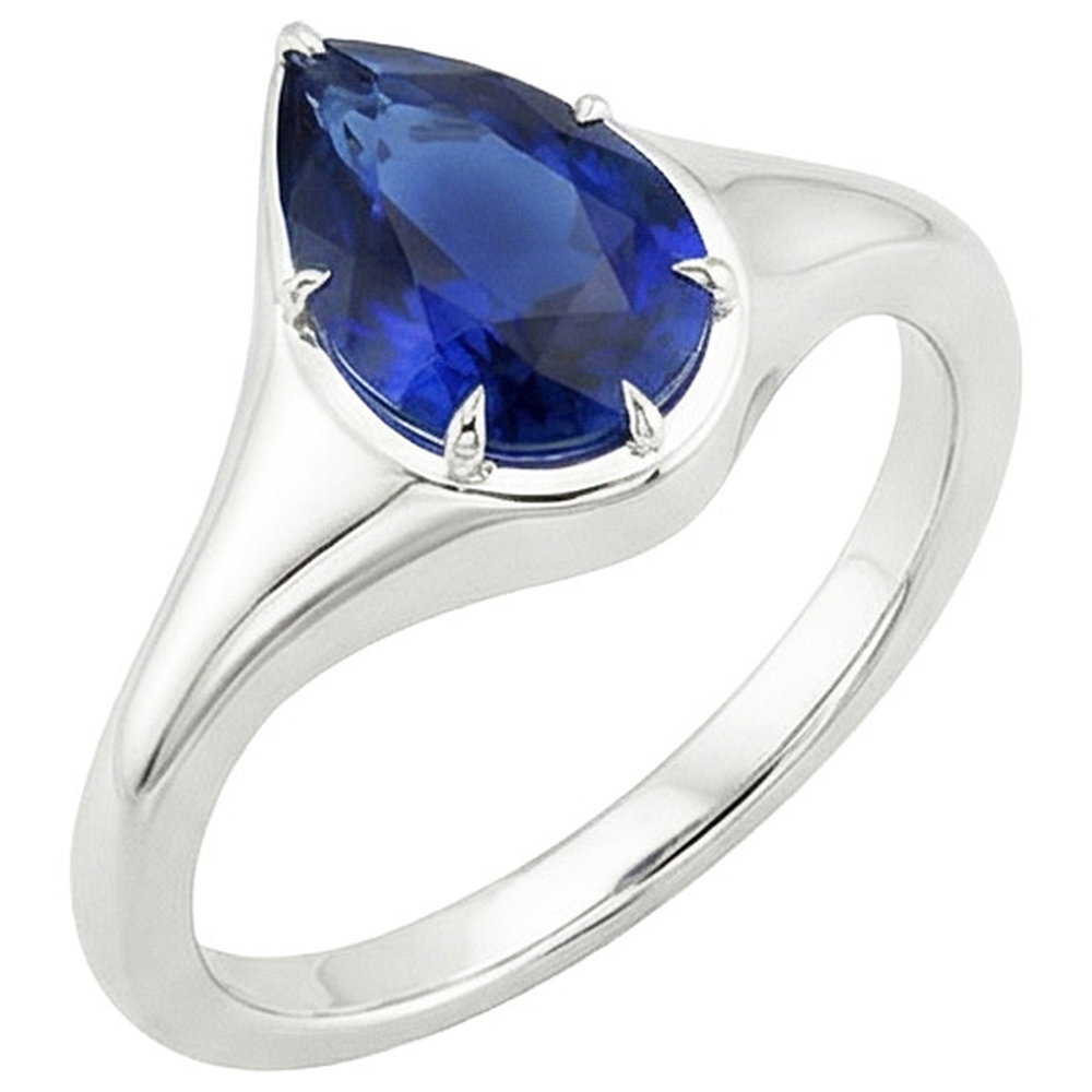 natural pear sapphire 3.50ct ring close up detail