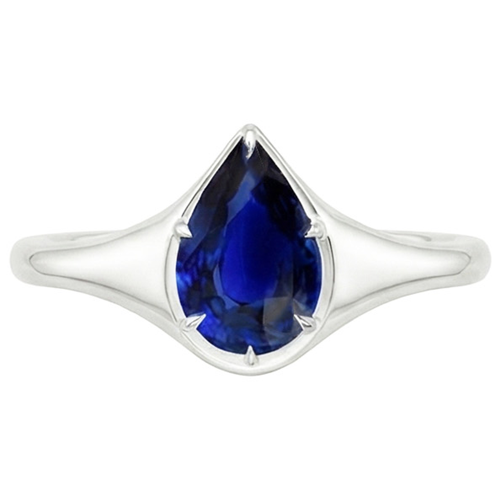 natural pear sapphire 3.50ct ring top view
