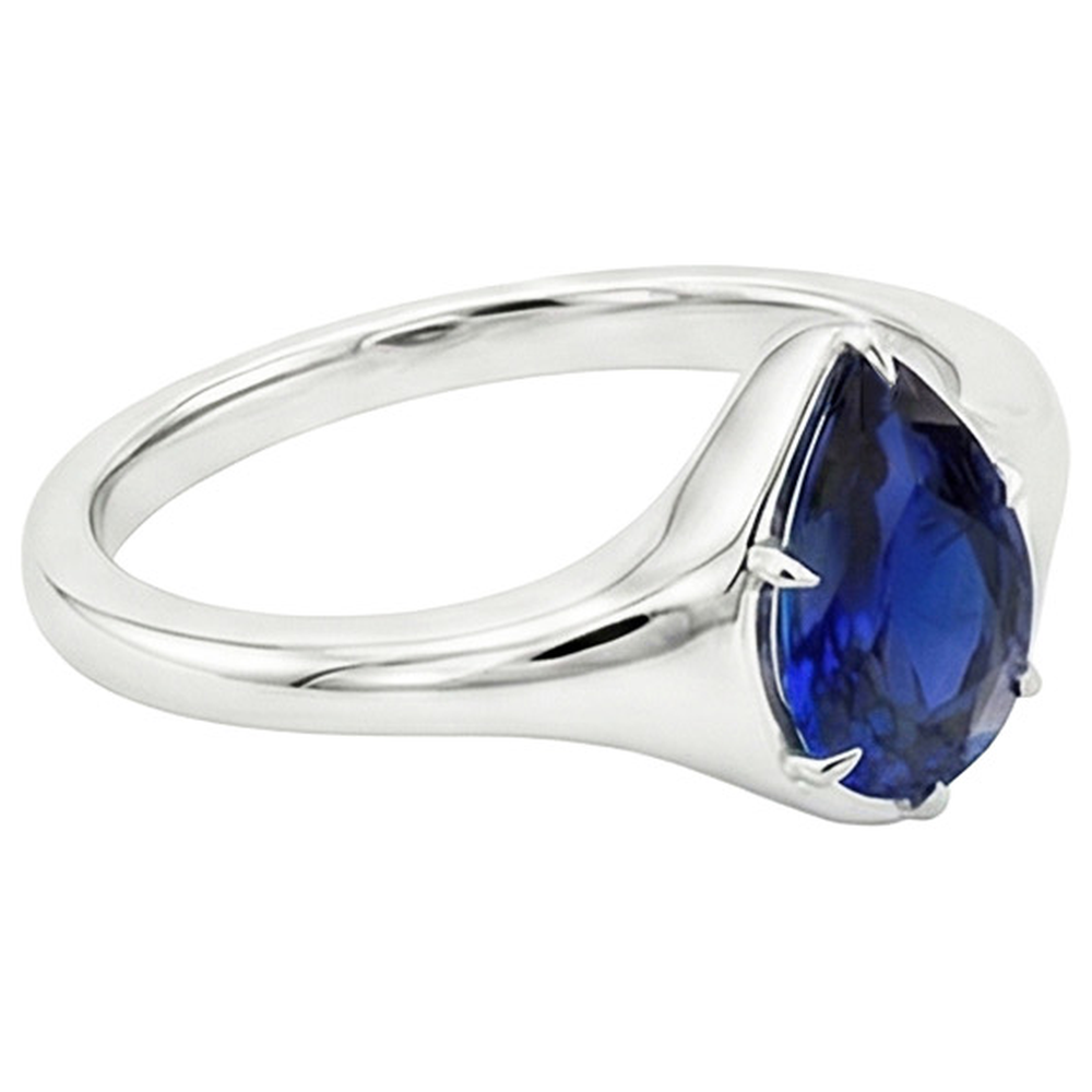natural pear sapphire 3.50ct ring profile view