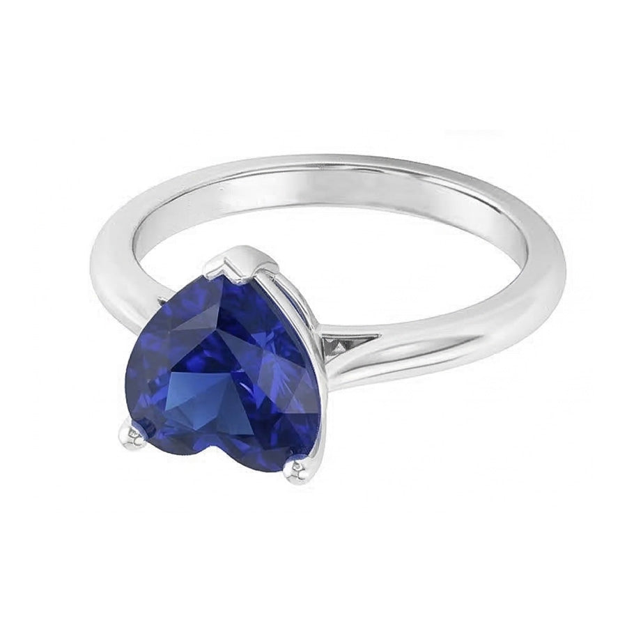 Solitaire Ring White Gold Ceylon Sapphire Heart Shaped 2.50 Carats