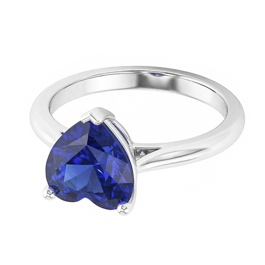 Solitaire Ring White Gold Ceylon Sapphire Heart Shaped 2.50 Carats