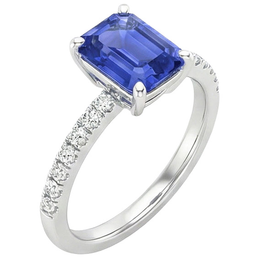 Solitaire Ring With Accents Emerald Blue Sapphire & Natural Earth Mined Diamond ( Not Lab Grown )s 4 Carats