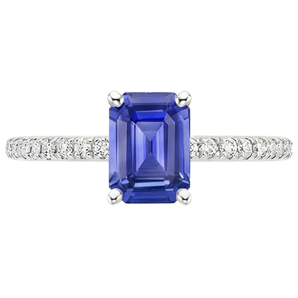 Solitaire Ring With Accents Emerald Blue Sapphire & Natural Earth Mined Diamond ( Not Lab Grown )s 4 Carats