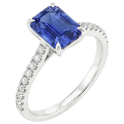 Solitaire Ring With Accents Emerald Ceylon Sapphire & Natural Earth Mined Diamond ( Not Lab Grown ) 4 Carats