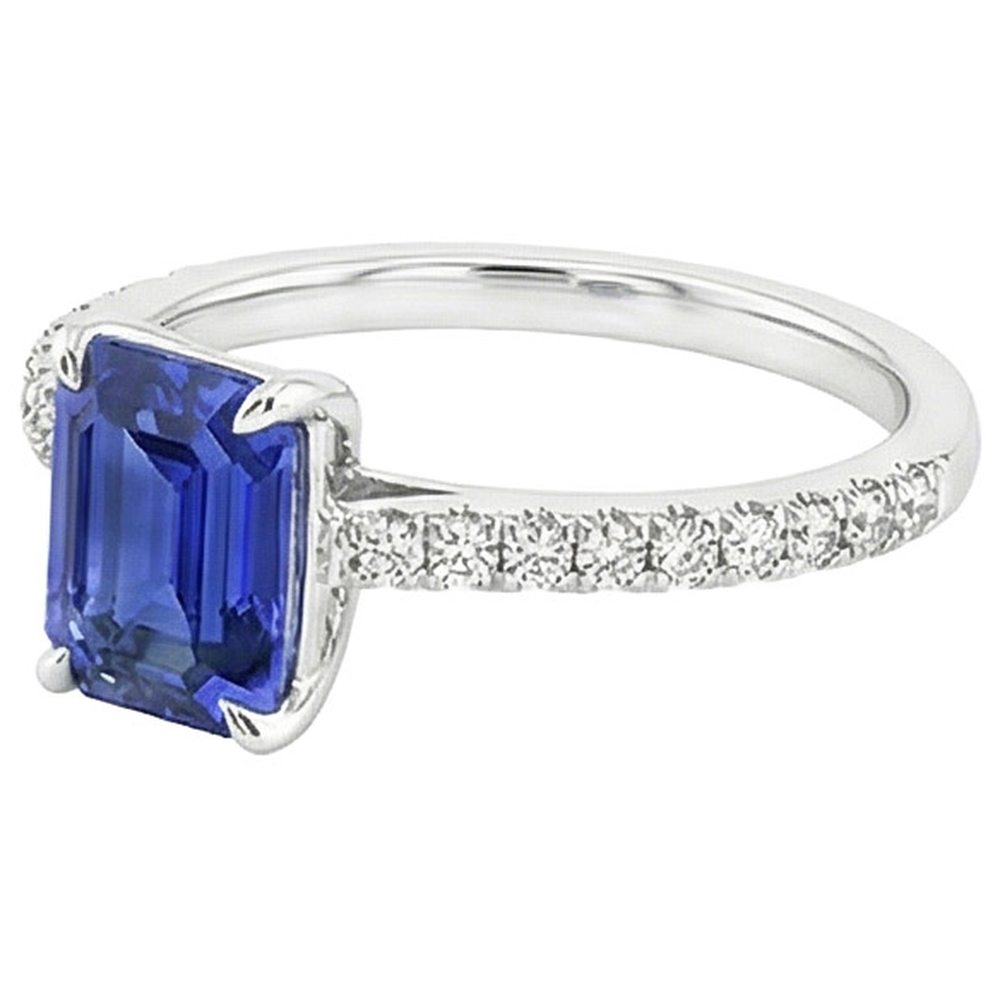Solitaire Ring With Accents Emerald Ceylon Sapphire & Natural Earth Mined Diamond ( Not Lab Grown ) 4 Carats