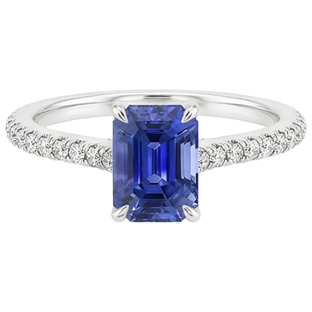 Solitaire Ring With Accents Emerald Ceylon Sapphire & Natural Earth Mined Diamond ( Not Lab Grown ) 4 Carats