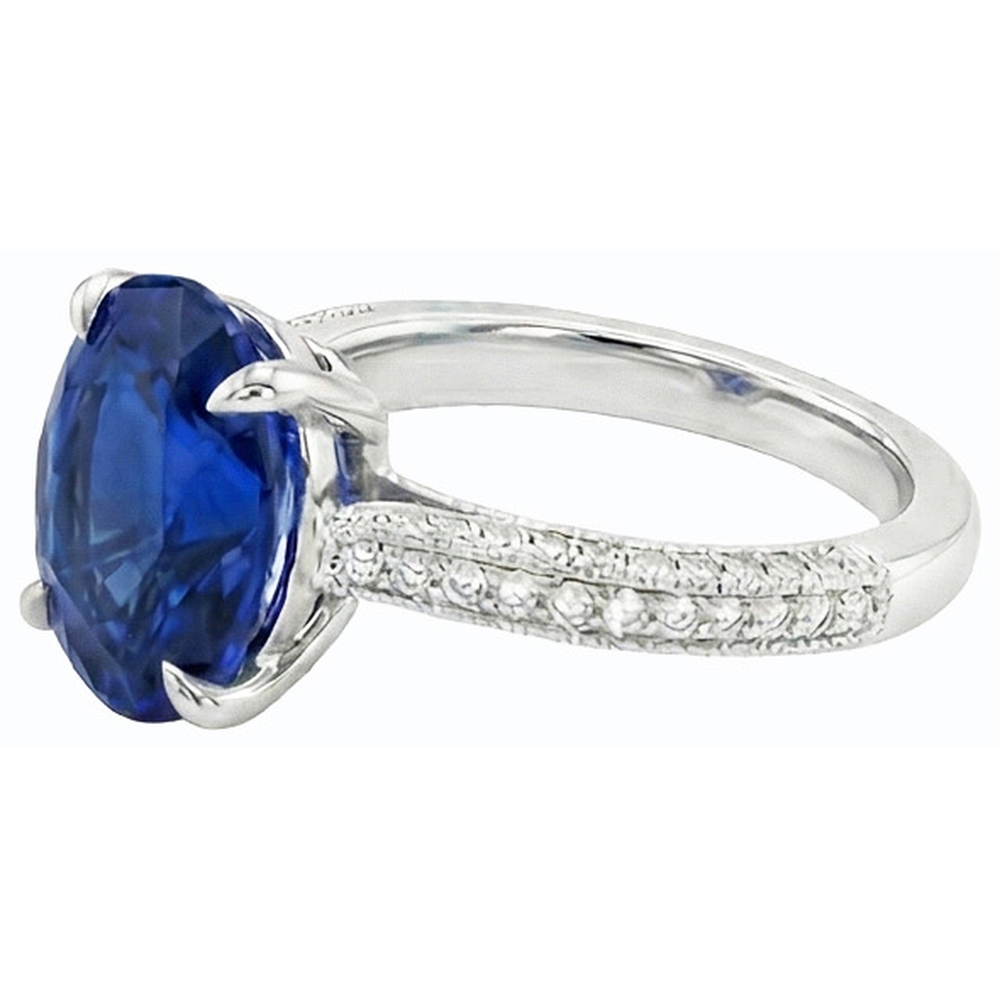 natural round sapphire 4.50ct ring profile view