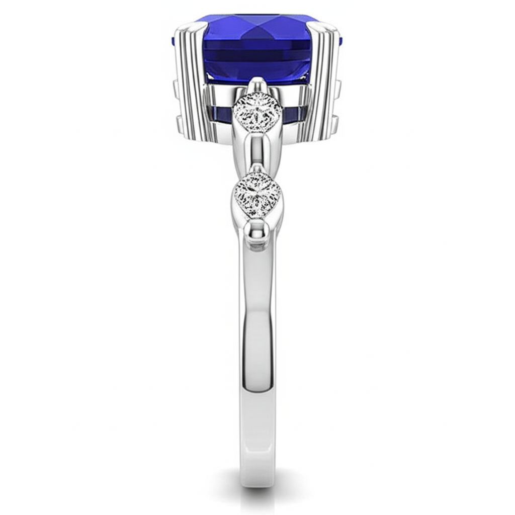 Solitaire Ring With Accents Pear Sri Lankan Sapphire 4.50 Carats