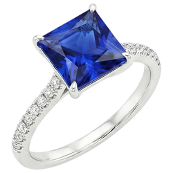 Solitaire Ring With Accents Princess Cut Ceylon Sapphire New 6 Carats