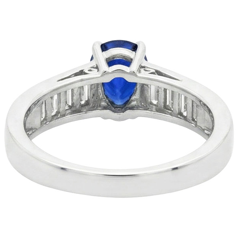 Solitaire Ring With Baguette Natural Earth Mined Diamond ( Not Lab Grown ) Accents Blue Sapphire 3.50 Carats