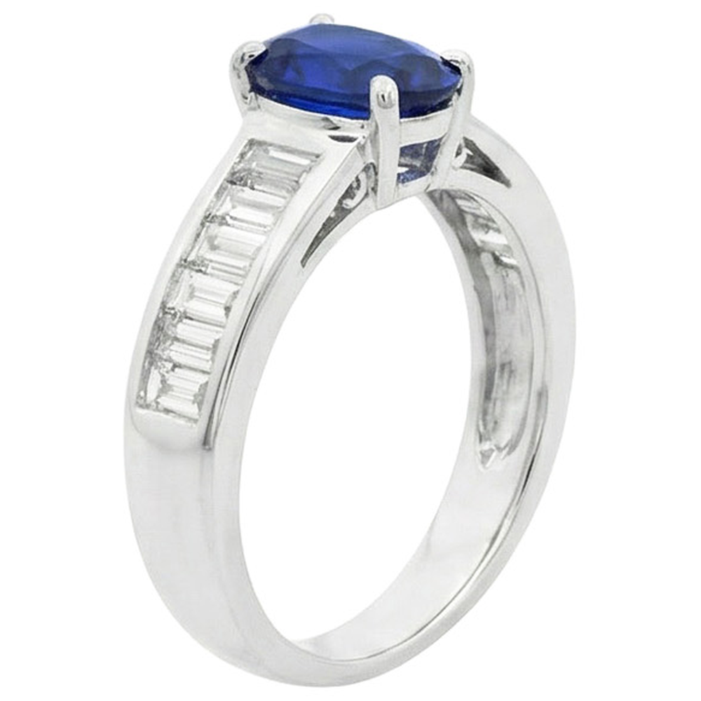 Solitaire Ring With Baguette Natural Earth Mined Diamond ( Not Lab Grown ) Accents Blue Sapphire 3.50 Carats