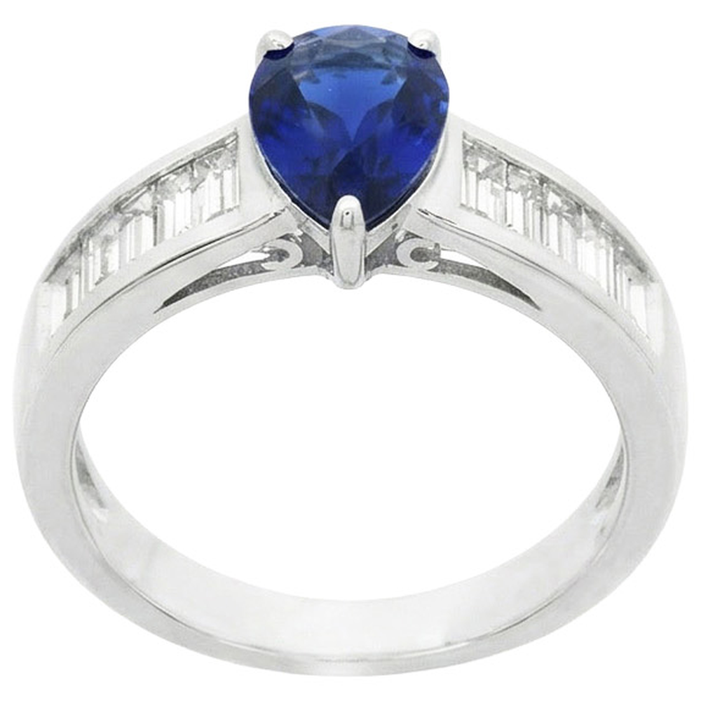 Solitaire Ring With Baguette Natural Earth Mined Diamond ( Not Lab Grown ) Accents Blue Sapphire 3.50 Carats