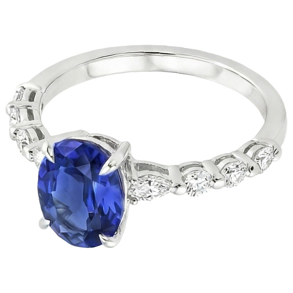 Solitaire Ring With Pear & Round Natural Earth Mined Diamond ( Not Lab Grown ) Accent Blue Sapphire 4 Carats