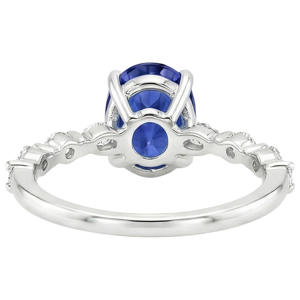 Solitaire Ring With Pear & Round Natural Earth Mined Diamond ( Not Lab Grown ) Accent Blue Sapphire 4 Carats