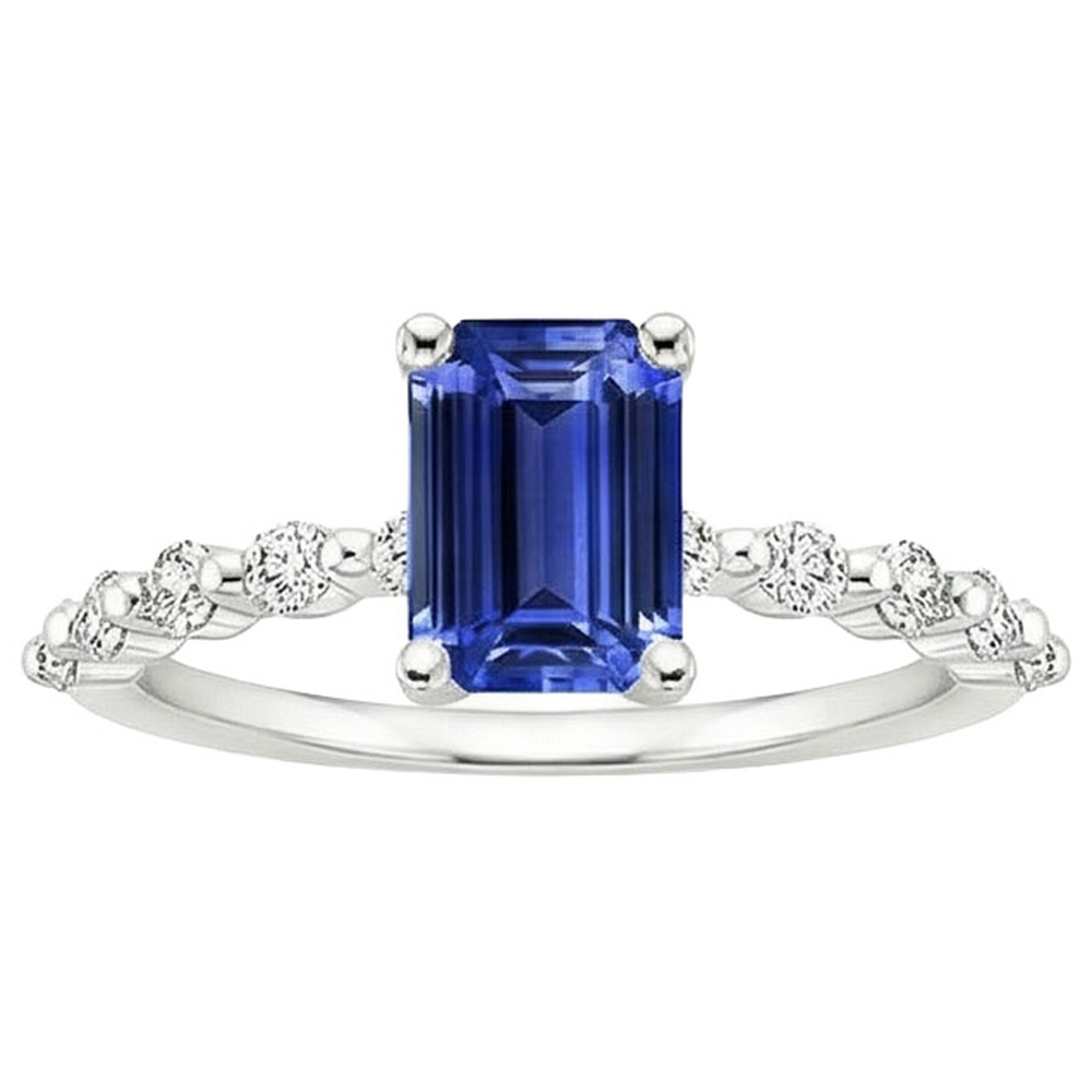 Solitaire Ring With Side Stones Blue Sapphire & Natural Earth Mined Diamond ( Not Lab Grown ) 4 Carats