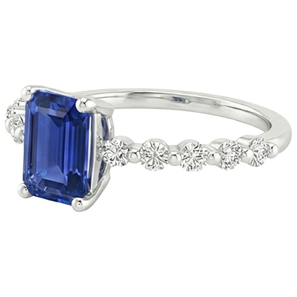 Solitaire Ring With Side Stones Blue Sapphire & Natural Earth Mined Diamond ( Not Lab Grown ) 4 Carats