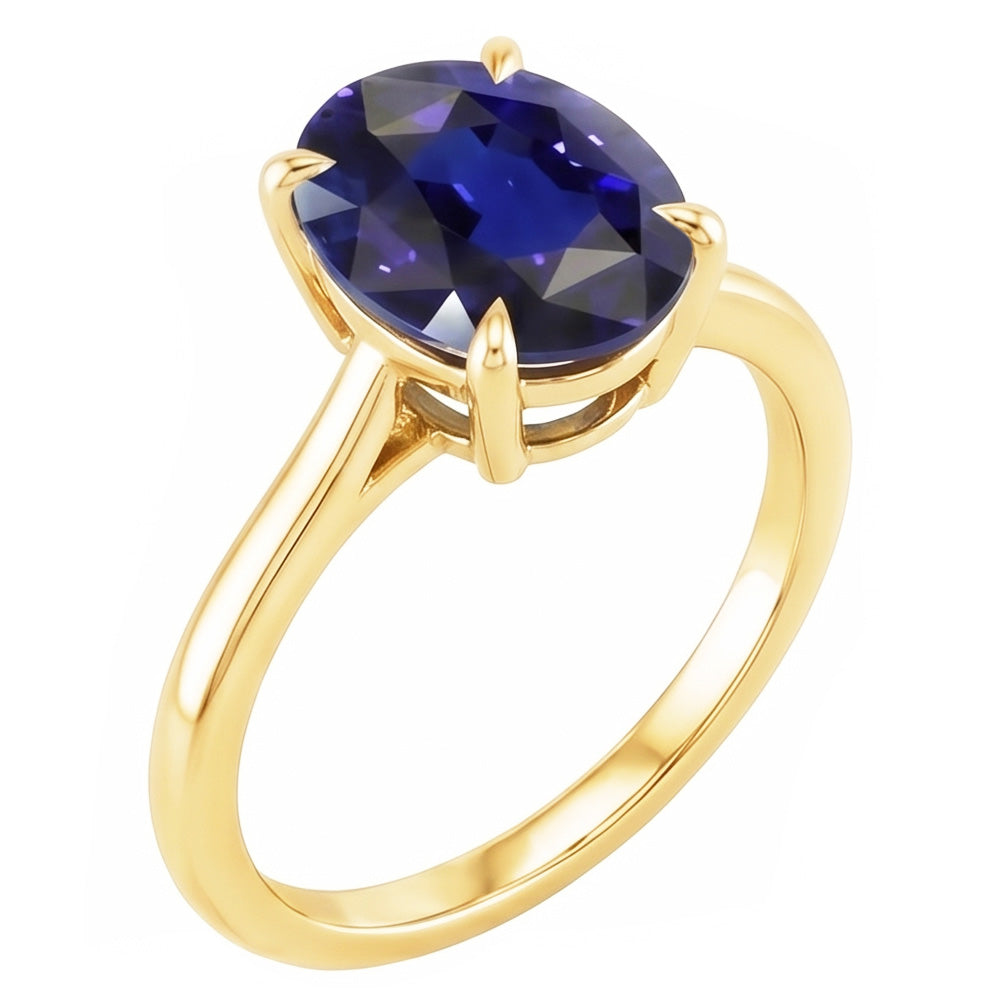 Solitaire Ring Yellow Gold Oval Sri Lankan Sapphire 3.50 Carats