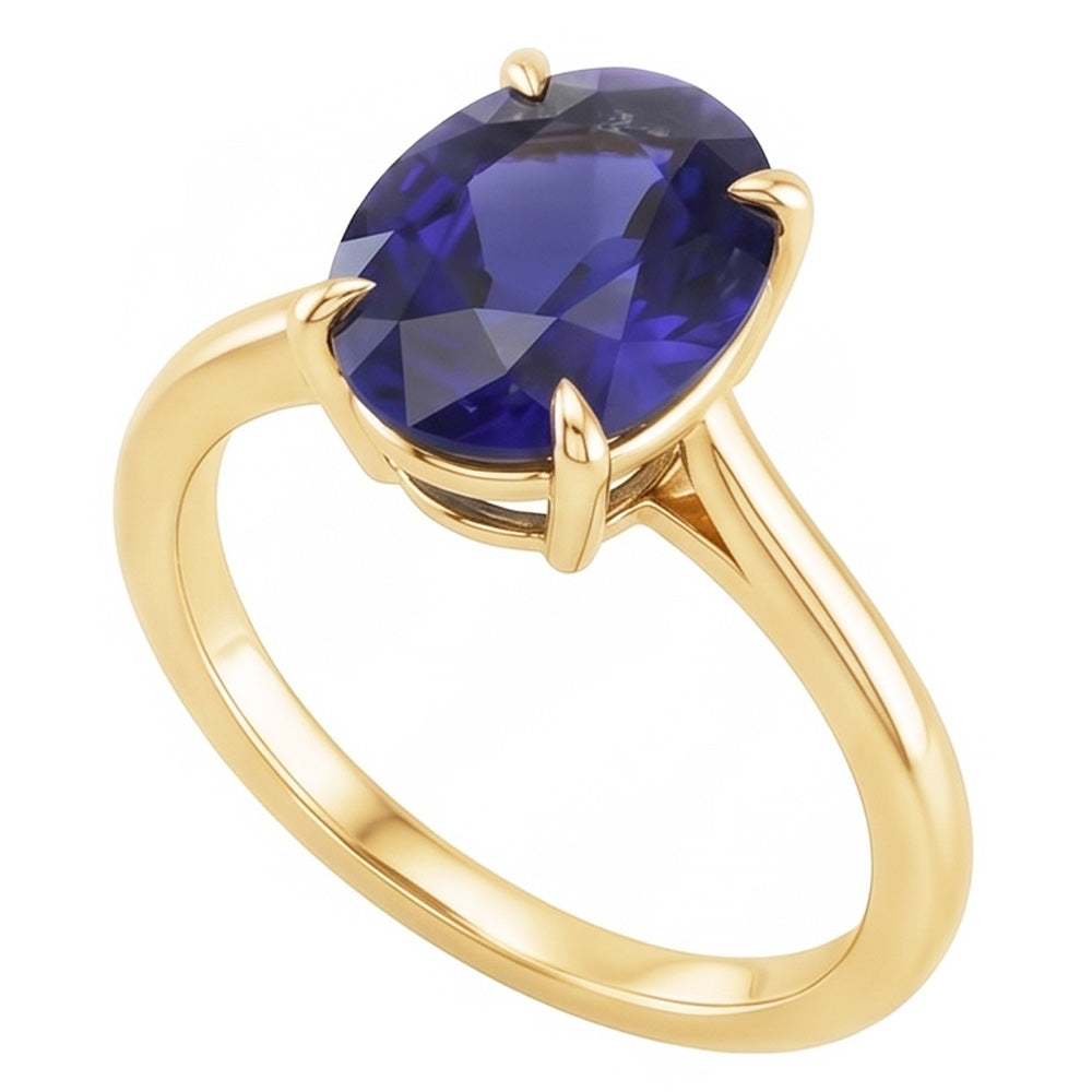 Solitaire Ring Yellow Gold Oval Sri Lankan Sapphire 3.50 Carats