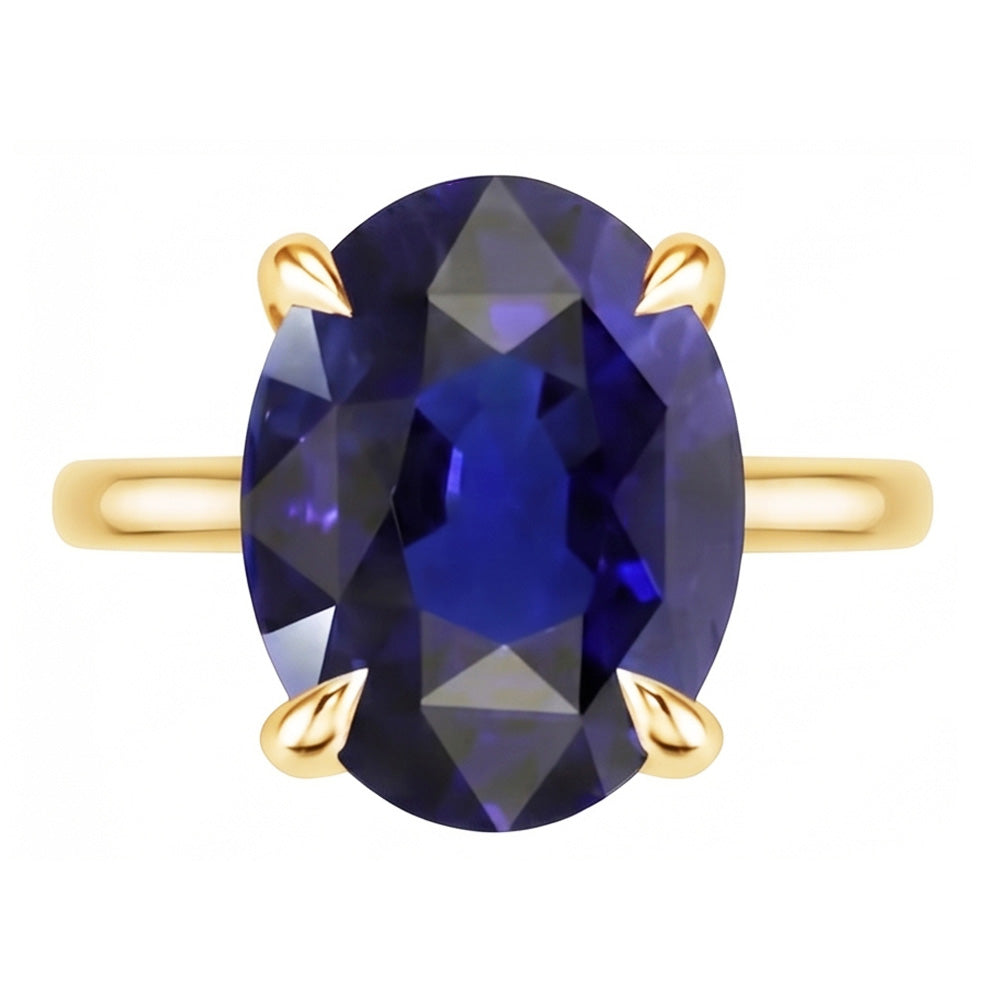 Solitaire Ring Yellow Gold Oval Sri Lankan Sapphire 3.50 Carats