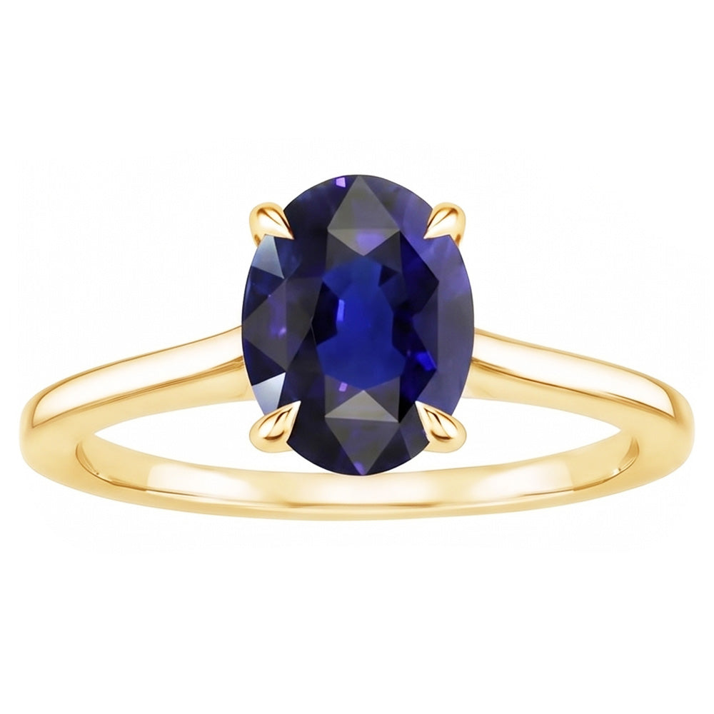 Solitaire Ring Yellow Gold Oval Sri Lankan Sapphire 3.50 Carats