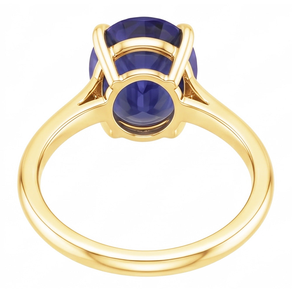 Solitaire Ring Yellow Gold Oval Sri Lankan Sapphire 3.50 Carats