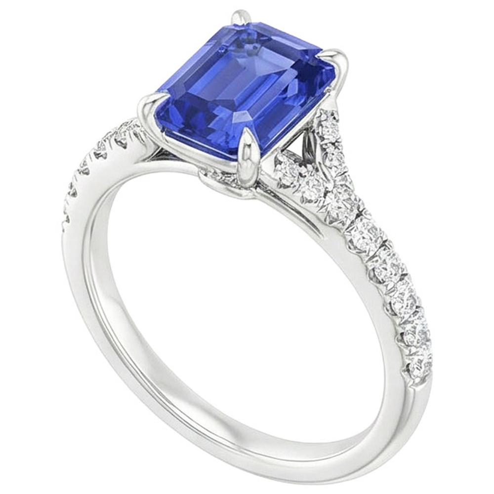 Solitaire Ring with Accents Sri Lankan Sapphire & Natural Earth Mined Diamond ( Not Lab Grown ) 4 Carats