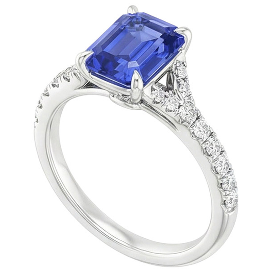 Solitaire Ring with Accents Sri Lankan Sapphire & Natural Earth Mined Diamond ( Not Lab Grown ) 4 Carats