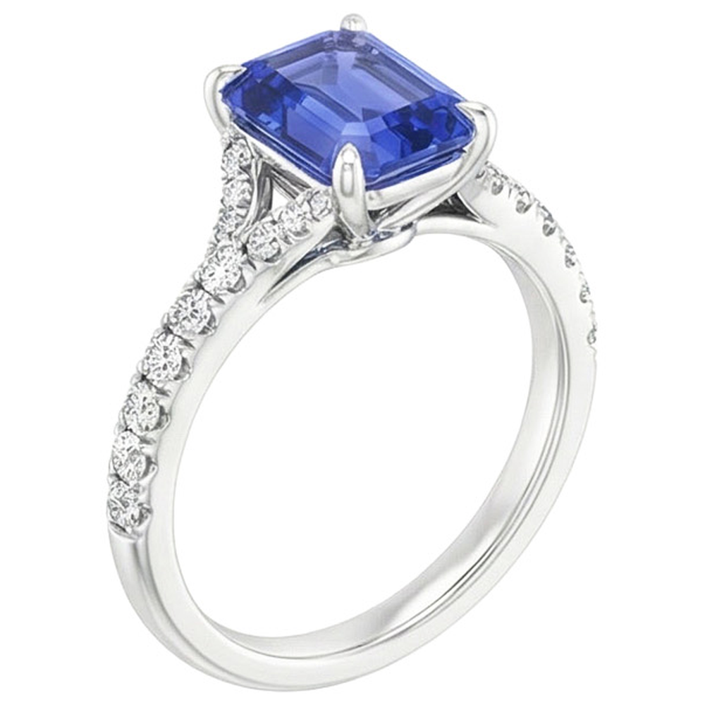 Solitaire Ring with Accents Sri Lankan Sapphire & Natural Earth Mined Diamond ( Not Lab Grown ) 4 Carats