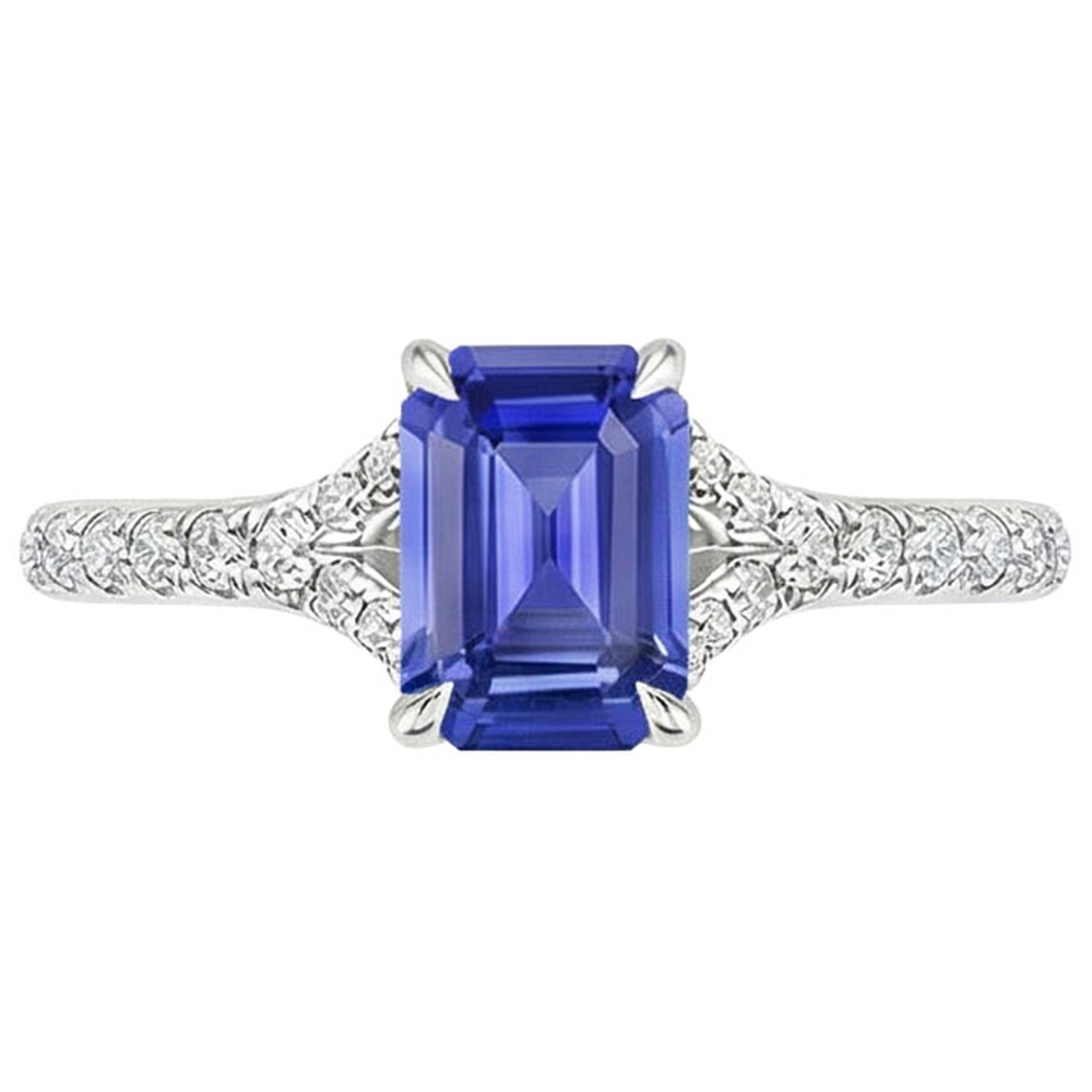 Solitaire Ring with Accents Sri Lankan Sapphire & Natural Earth Mined Diamond ( Not Lab Grown ) 4 Carats
