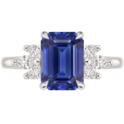 Solitaire Ring with Accents Sri Lankan Sapphire & Pear Stone 4 Carats