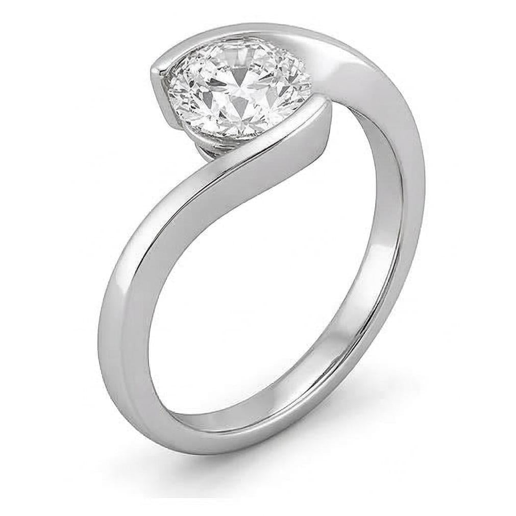 Solitaire Round 1.25 Carats Real Natural Earth Mined Diamond Wedding Ring White Gold 14K