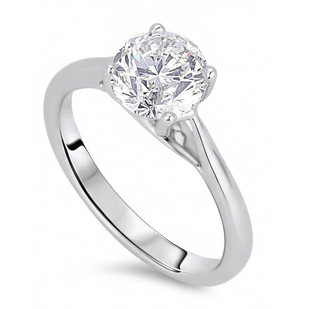 Solitaire Round Cut 2 Carats Genuine Natural Earth Mined Diamond ( Not Lab Grown ) Wedding Ring White Gold 14K