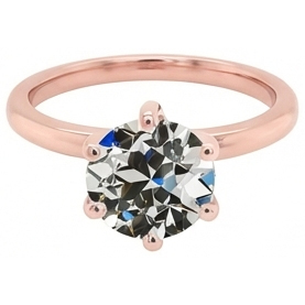 Solitaire Round Old Mine Cut Genuine Natural Earth Mined Diamond ( Not Lab Grown ) Ring 6 Prong Set 2 Carats