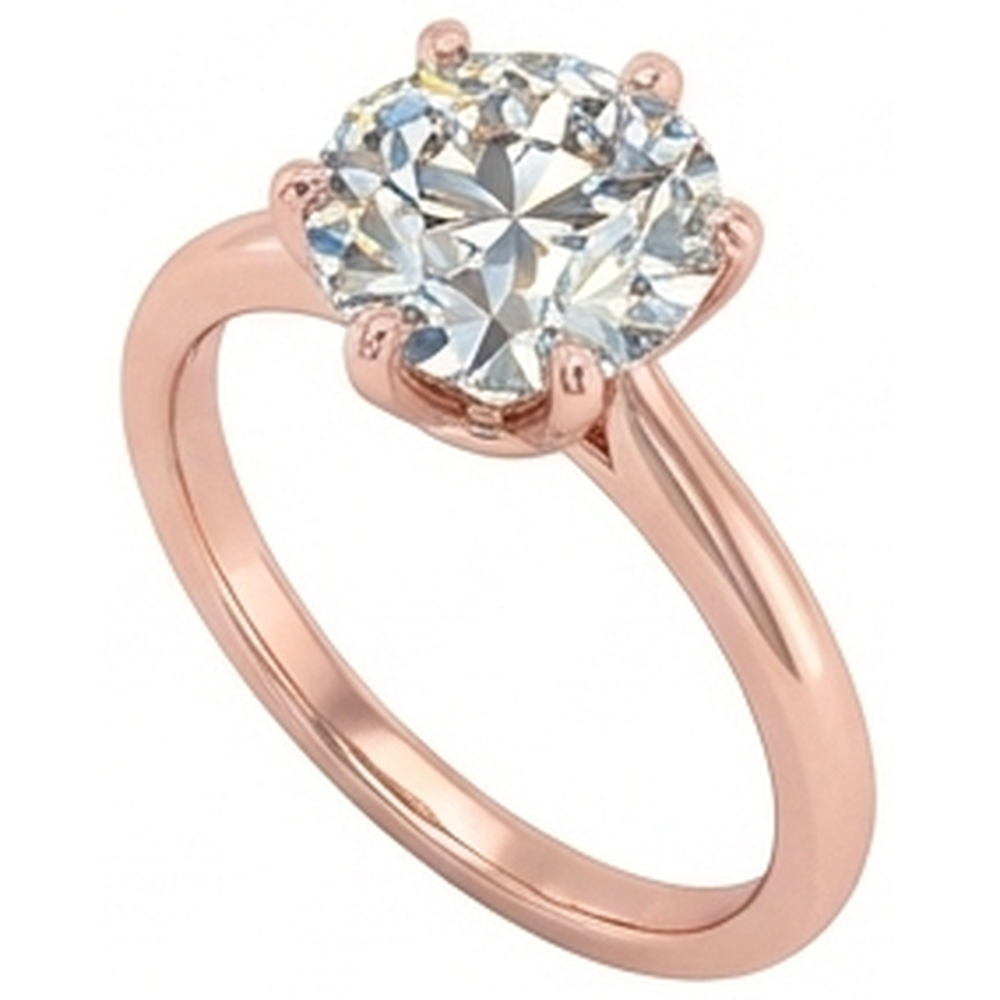 Solitaire Round Old Mine Cut Genuine Natural Earth Mined Diamond ( Not Lab Grown ) Ring 6 Prong Set 2 Carats