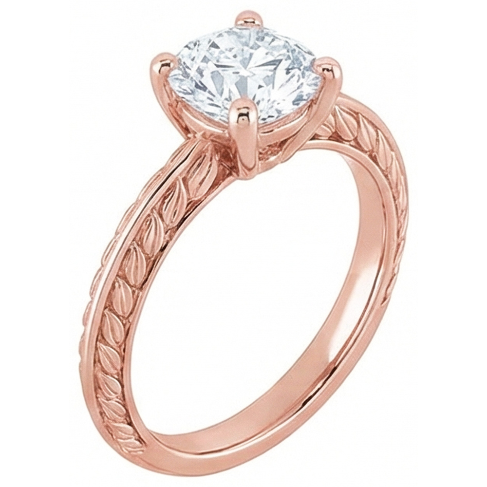 Solitaire Round Old Mine Cut Real Natural Earth Mined Diamond ( Not Lab Grown ) Ring 3 Carats Rose Gold 14K