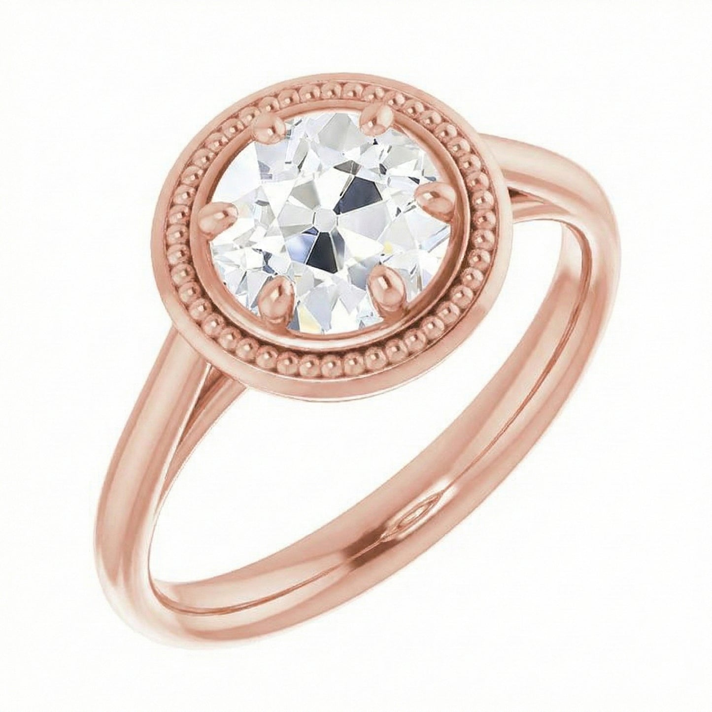 Solitaire Round Old Mine Cut Real Natural Earth Mined Diamond ( Not Lab Grown ) Ring 2.50 Carats Milgrain Shank